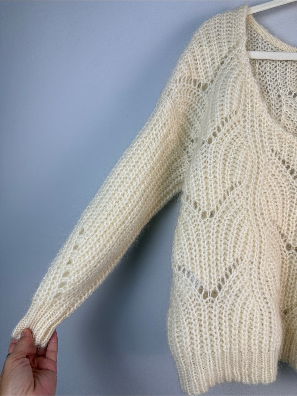 Sezane Pull Simone Knit Jumper Sweater Open Knit XS Mohair Wool Clean Beauty - Picture 12 of 16